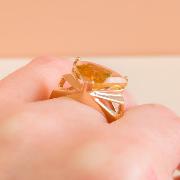 Late ’70s 14K Gold Fancy-Cut Citrine Statement Ring (4.72 g), Size 7.75 - Picture 14 of 15